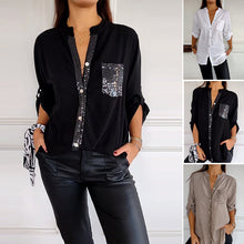 Indlæs billede til gallerivisning Afslappet top med paneler med pailletter med knap