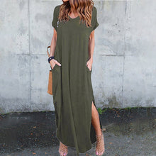 Indlæs billede til gallerivisning Kjole med V-udskæring, slidser og lommer