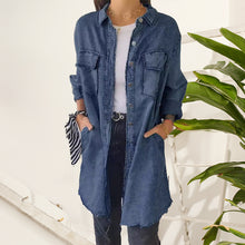 Indlæs billede til gallerivisning Denim komfortabel lang frakke skjorte