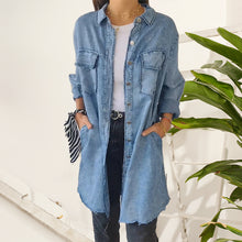 Indlæs billede til gallerivisning Denim komfortabel lang frakke skjorte