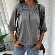 Indlæs billede til gallerivisning T-shirt med rund hals og trekvart ærmer