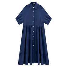 Indlæs billede til gallerivisning Midikjole med halværmer i bomuld til kvinder med lommer