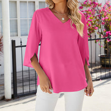 Indlæs billede til gallerivisning Ensfarvet chiffonskjorte med V-hals og løse ærmer