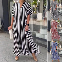 Indlæs billede til gallerivisning Stribet skjortekjole med V-hals