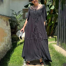 Indlæs billede til gallerivisning Patchwork-kjole med blondekant