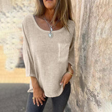 Indlæs billede til gallerivisning Lomme Casual bomuld hør Crew Neck T-shirt