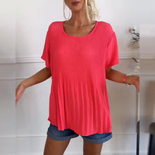 Indlæs billede til gallerivisning Ensfarvet plisseret bluse med rund hals