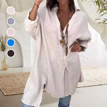 Indlæs billede til gallerivisning Sommer afslappet bomuld linned V-hals skjorte