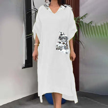 Indlæs billede til gallerivisning Maxikjole med hætte og pailletter i fiskeskæl