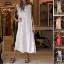 Indlæs billede til gallerivisning Lang kjole med V-hals og knapper uden ærmer til kvinder