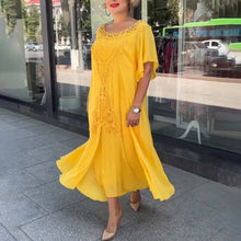 Indlæs billede til gallerivisning Patchwork-kjole med blondekant