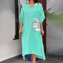 Indlæs billede til gallerivisning Maxikjole med hætte og pailletter i fiskeskæl