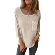 Indlæs billede til gallerivisning Lomme Casual bomuld hør Crew Neck T-shirt