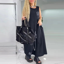 Indlæs billede til gallerivisning Afslappet ærmeløs maxikjole med abstrakt tryk