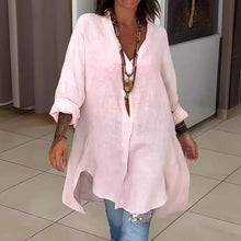 Indlæs billede til gallerivisning Sommer afslappet bomuld linned V-hals skjorte