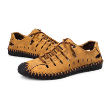 Indlæs billede til gallerivisning Afslappede lædersandaler med mikrofibersyninger i udhulet design (Herre)