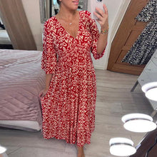 Indlæs billede til gallerivisning Ny V-hals-lang kjole med blomsterprint