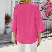Indlæs billede til gallerivisning Ensfarvet chiffonskjorte med V-hals og løse ærmer