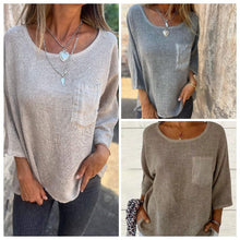 Indlæs billede til gallerivisning Lomme Casual bomuld hør Crew Neck T-shirt