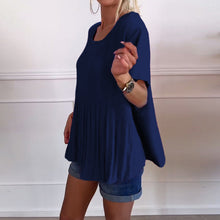 Indlæs billede til gallerivisning Ensfarvet plisseret bluse med rund hals