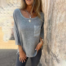 Indlæs billede til gallerivisning Lomme Casual bomuld hør Crew Neck T-shirt