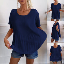 Indlæs billede til gallerivisning Ensfarvet plisseret bluse med rund hals