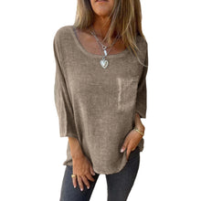 Indlæs billede til gallerivisning Lomme Casual bomuld hør Crew Neck T-shirt