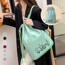 Indlæs billede til gallerivisning Broderet skuldertaske med lomme med snøre