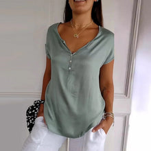 Indlæs billede til gallerivisning T-shirt med V-hals og korte, glatte ærmer