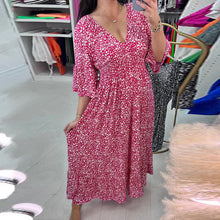 Indlæs billede til gallerivisning Ny V-hals-lang kjole med blomsterprint