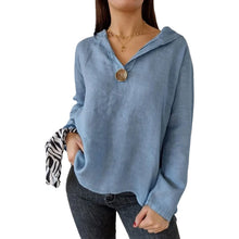 Indlæs billede til gallerivisning Sweatshirt med hætte og V-udskæring med en enkelt knap