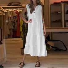 Indlæs billede til gallerivisning Lang kjole med V-hals og knapper uden ærmer til kvinder