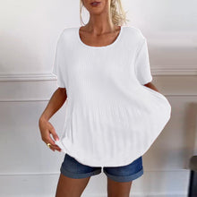 Indlæs billede til gallerivisning Ensfarvet plisseret bluse med rund hals