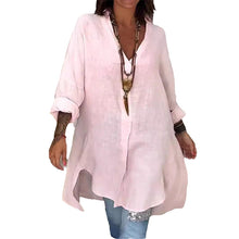Indlæs billede til gallerivisning Sommer afslappet bomuld linned V-hals skjorte