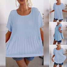 Indlæs billede til gallerivisning Ensfarvet plisseret bluse med rund hals