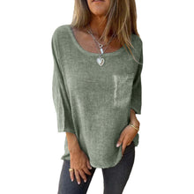 Indlæs billede til gallerivisning Lomme Casual bomuld hør Crew Neck T-shirt