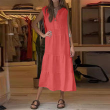 Indlæs billede til gallerivisning Lang kjole med V-hals og knapper uden ærmer til kvinder