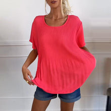 Indlæs billede til gallerivisning Ensfarvet plisseret bluse med rund hals