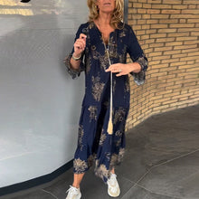 Indlæs billede til gallerivisning V-hals Vintage løs kjole