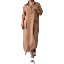 Indlæs billede til gallerivisning Kvinders bomuld hør Casual Lapel Pockets Lang kjole