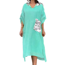 Indlæs billede til gallerivisning Maxikjole med hætte og pailletter i fiskeskæl