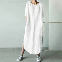 Indlæs billede til gallerivisning Løs kjole med rund hals og midterærme med slids