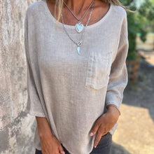 Indlæs billede til gallerivisning Lomme Casual bomuld hør Crew Neck T-shirt