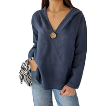 Indlæs billede til gallerivisning Sweatshirt med hætte og V-udskæring med en enkelt knap