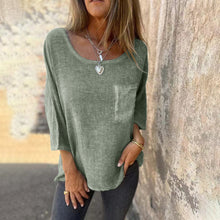 Indlæs billede til gallerivisning Lomme Casual bomuld hør Crew Neck T-shirt