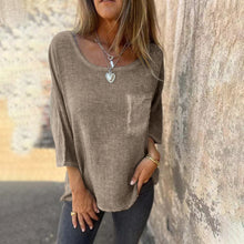 Indlæs billede til gallerivisning Lomme Casual bomuld hør Crew Neck T-shirt