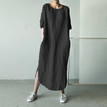 Indlæs billede til gallerivisning Løs kjole med rund hals og midterærme med slids