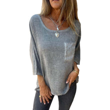 Indlæs billede til gallerivisning Lomme Casual bomuld hør Crew Neck T-shirt