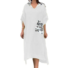 Indlæs billede til gallerivisning Maxikjole med hætte og pailletter i fiskeskæl