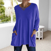 Indlæs billede til gallerivisning Ensfarvet, langærmet T-shirt med rund hals og lomme
